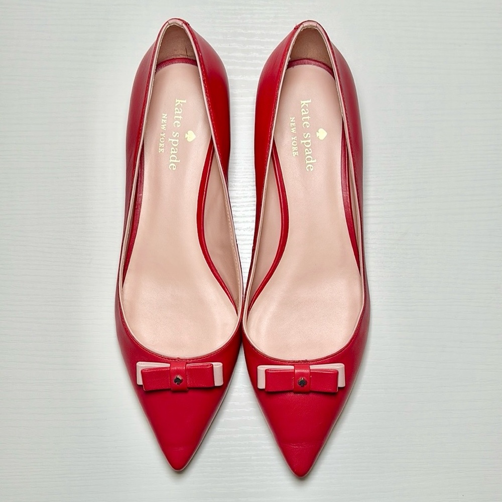 Kate Spade New York Red Leather Bow Accent Ballet Flats